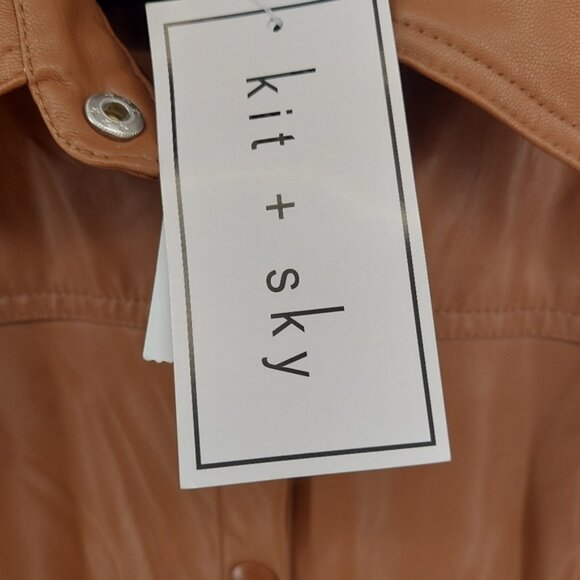 KIT  SKY Faux-Leather Puff-Sleeve Button-Down Pleated Dress Brown Size XXL - Picture 7 of 10